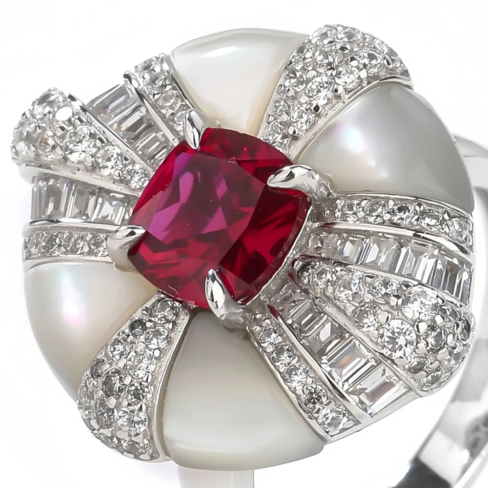 WINKIN WINSIN Brand MST 925 Sterling Silver Round Shell Emerald Ruby Rings Lab Grown High Carbon Diamond Ring Fine Jewelry