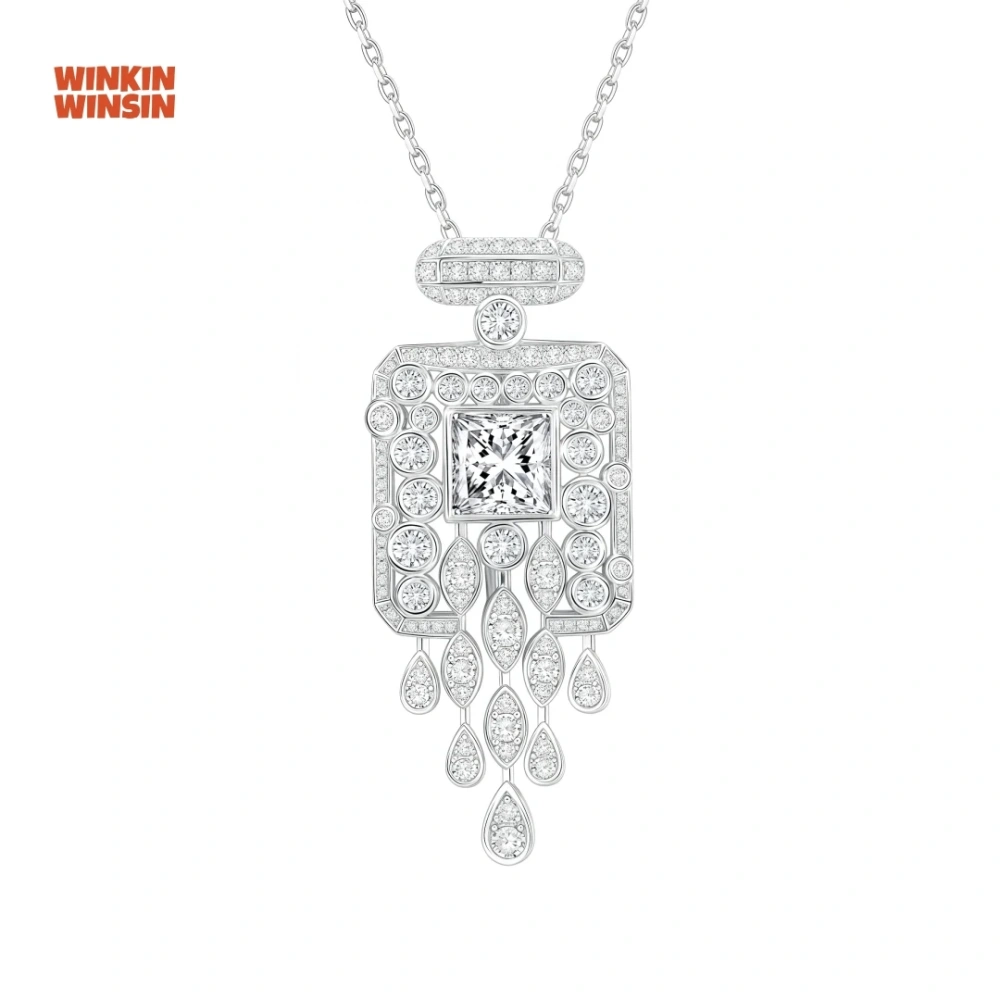 WINKIN WINSIN Brand MST 925 Sterling Silver Perfume Bottle Tassel Water Drop Diamond Necklace High Carbon Diamond Jewelry Women