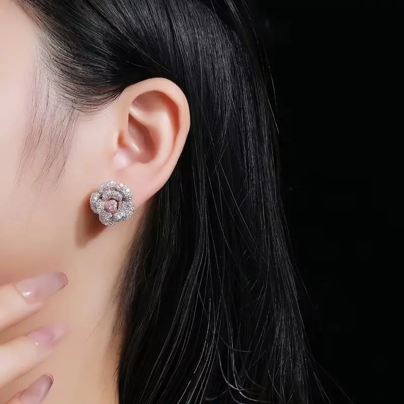 WINKIN WINSIN Brand MST 925 Sterling Silver Earrings Lab Grown Gemstones High Carbon Diamond Rose Stud Earrings Jewelry