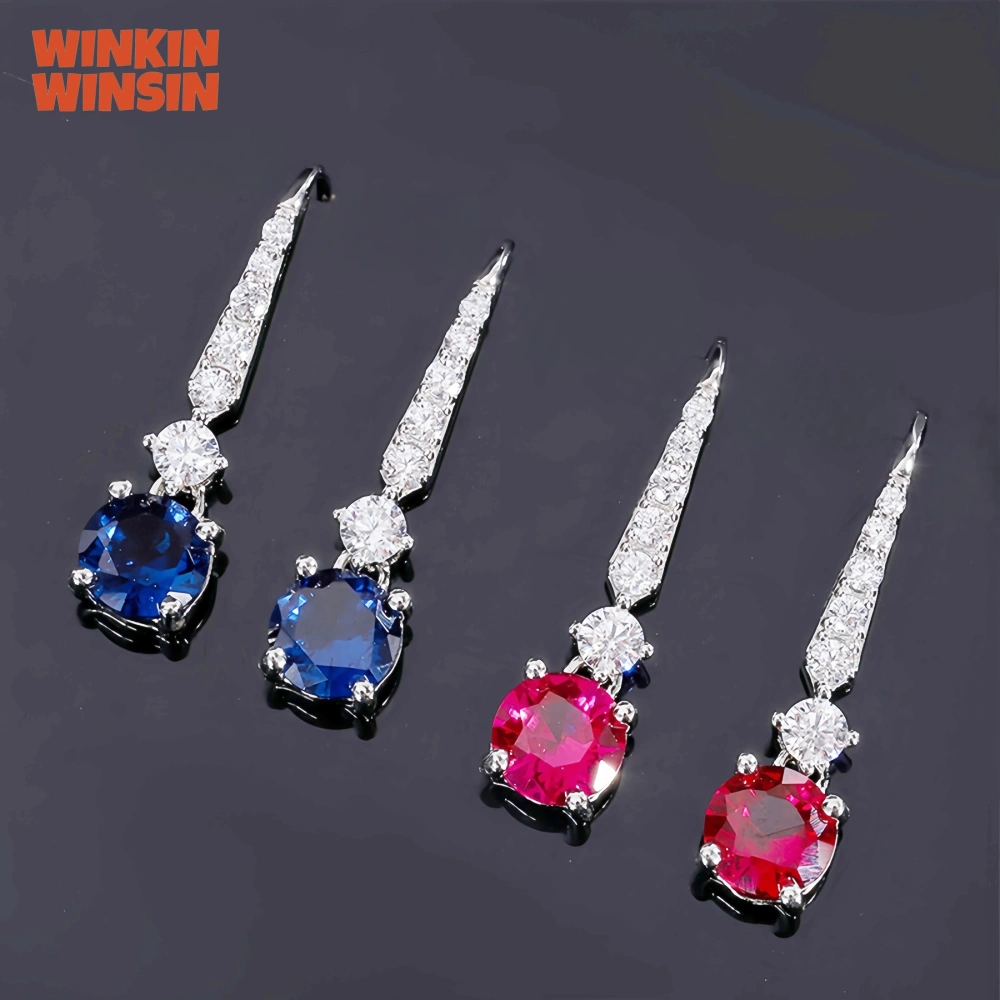 WINKIN WINSIN Brand Real S925 925 Sterling Silver Drop Earrings For Women Red Blue Gemstones Pendant Earring Pure Silver Jewelry