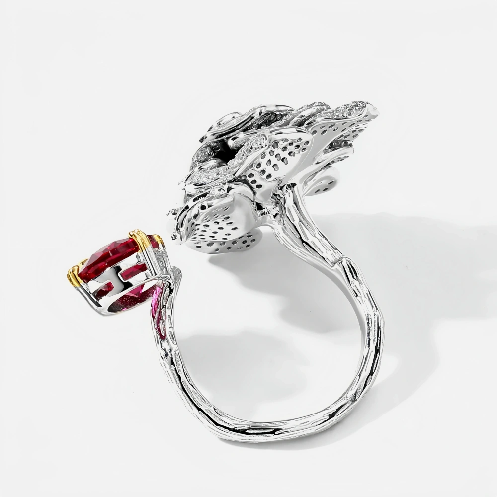 WINKIN WINSIN Brand MST 925 Sterling Silver Rose 18K Gold Plated Zircon Open Ring Lab Grown Gemstones Diamond Rings Fine Jewelry
