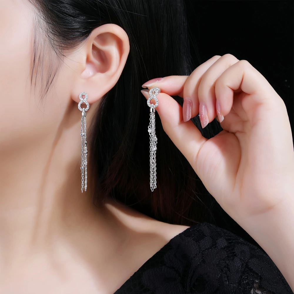 Winkin Winsin Brand MST 18k Gold Plated 925 Sterling Silver Number 8 Tassel Stud Drop Earrings For Women Fine Jewelry