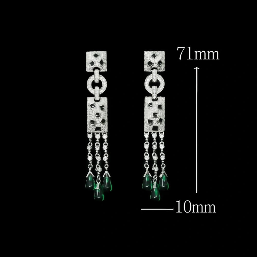 WINKIN WINSIN Brand MST 925 Sterling Silver Lab Grown Gemstones High Carbon Diamond Black Enamel Tassel Earrings Jewelry