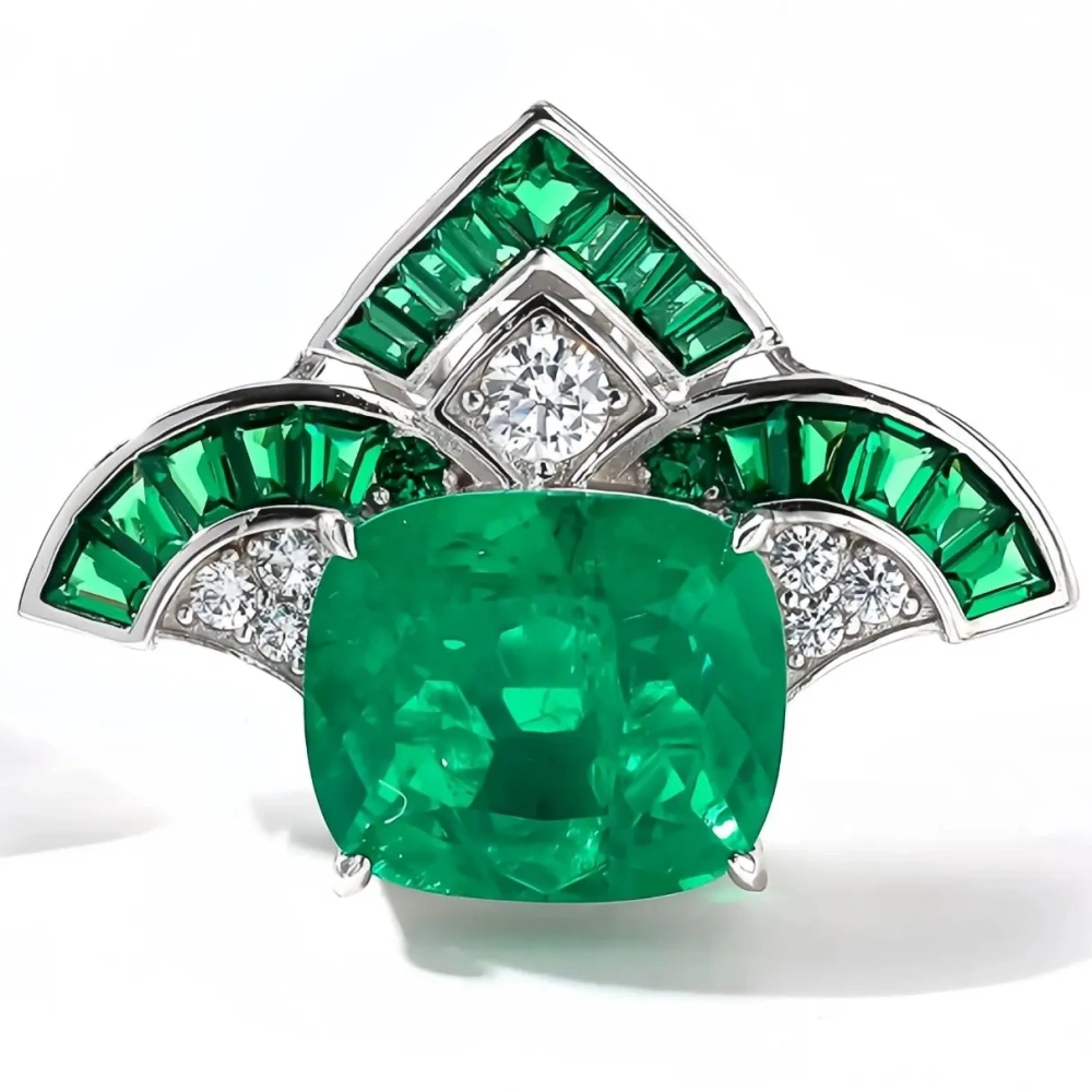 WINKIN WINSIN Brand MST Sterling Silver Fan Shaped Emerald Earring Lab Grown Gemstones High Carbon Diamond Stud Earrings Jewelry
