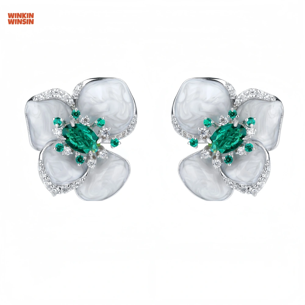 WINKIN WINSIN Brand MST 925 Sterling Silver Flower Earrings High Quality Lab Grown Gemstones Stud Earrings Jewelry