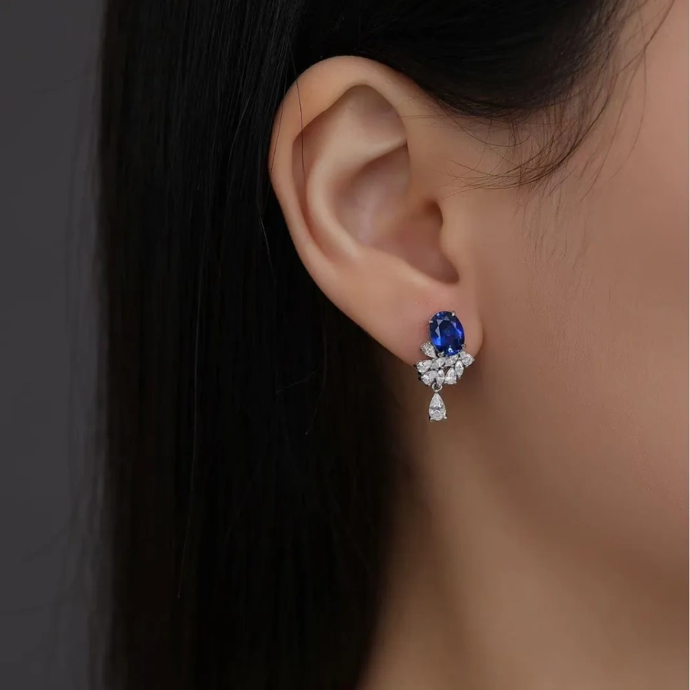 WINKIN WINSIN Brand MGI Silver Jewelry 3.3 Carat Cultured Sapphire Earrings Atmosphere