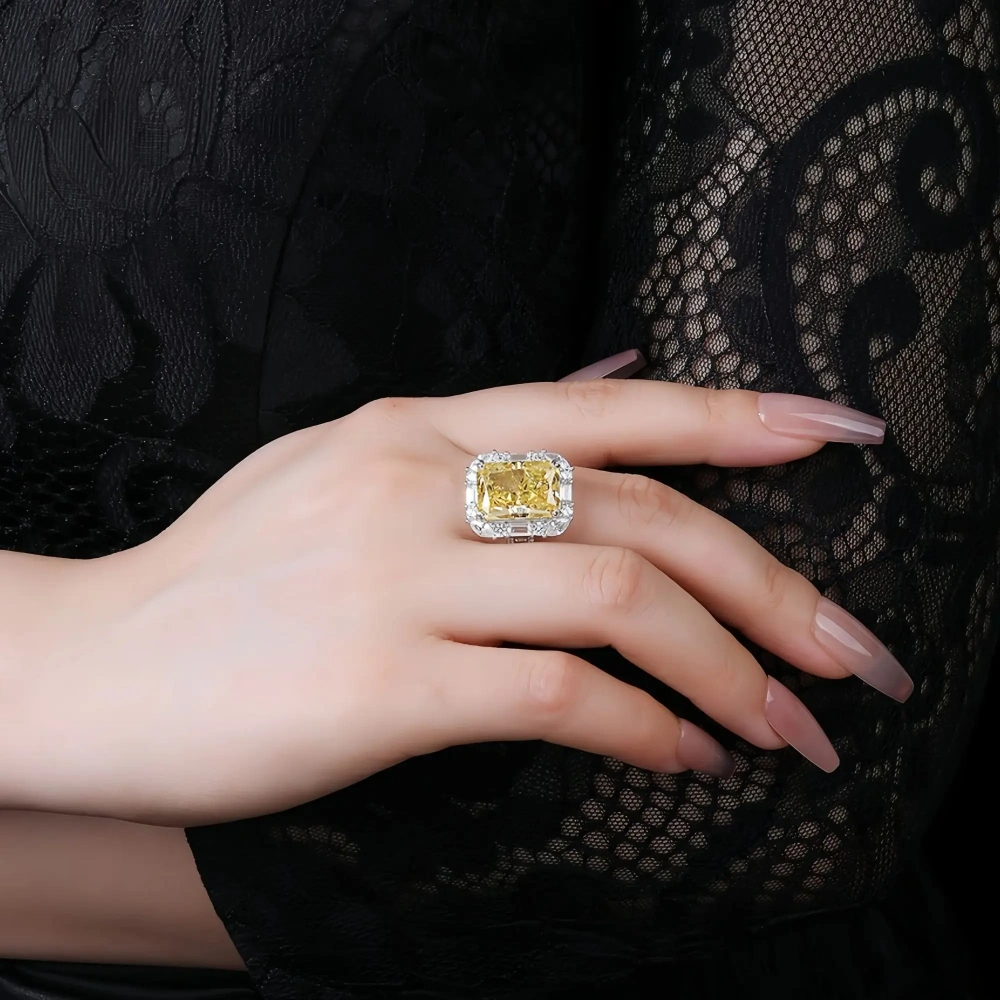 WINKIN WINSIN Brand 925 Sterling Silver Square Yellow Diamond Ring High Carbon Diamond Lab Grown Gemstones Rings Fine Jewelry