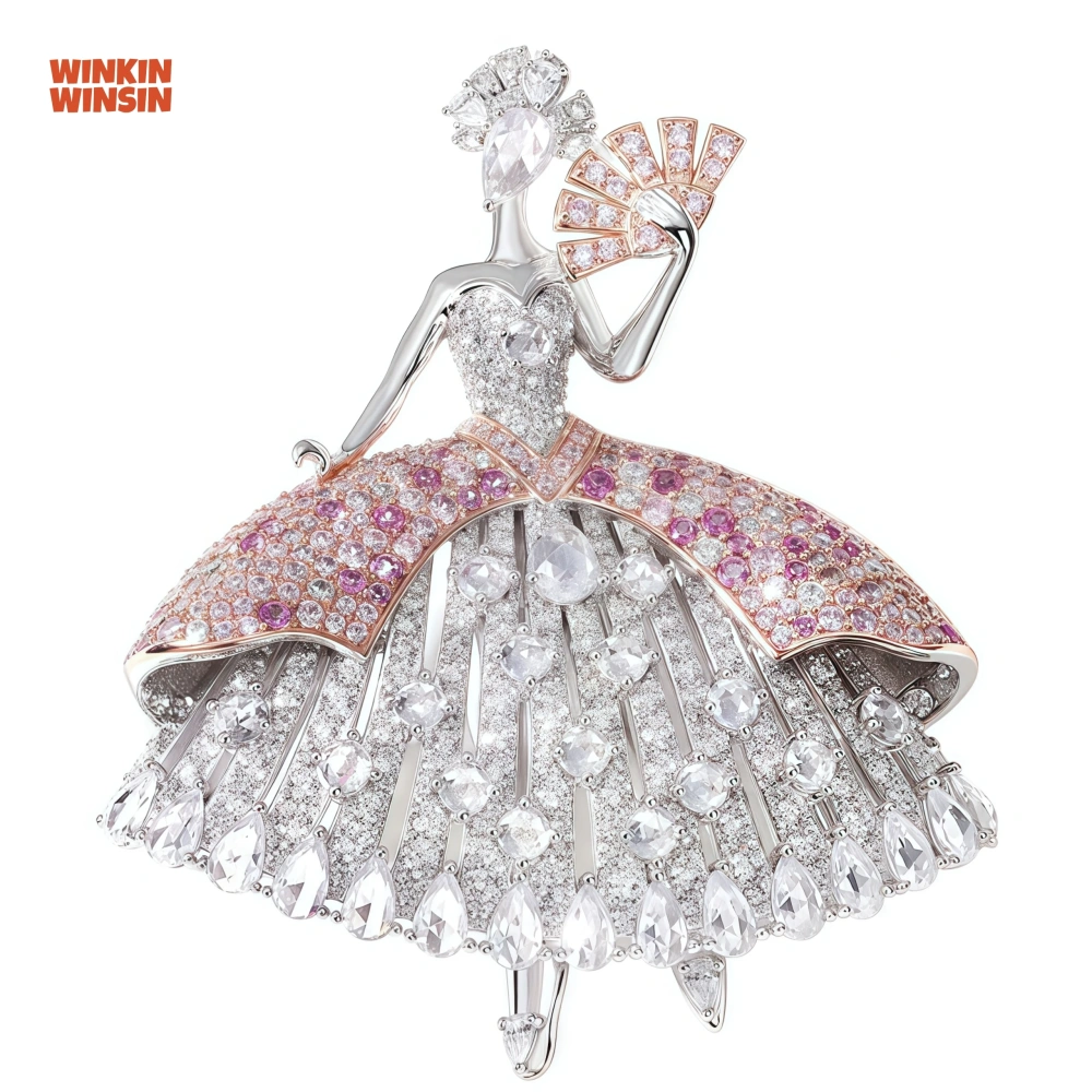 WINKIN WINSIN Brand MST 925 Sterling Silver Dancing Girl Necklace Pendant Lab Grown Gemstones High Carbon Diamond Pendan Jewelry