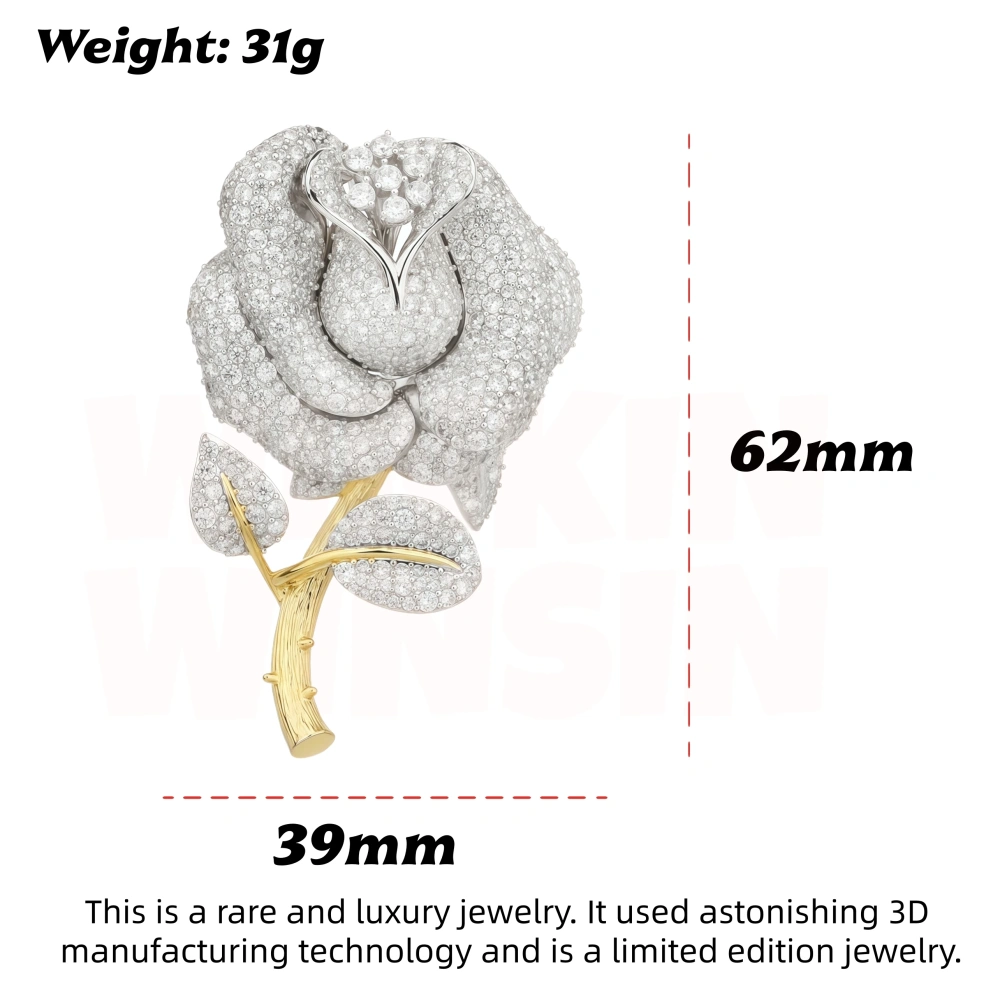 WinkinWinsin Rare 3D Craft 925 Sterling Silver Necklace For Women Girls Rose Flower Pendant With Brooch 24K Gold Plated Jewelry
