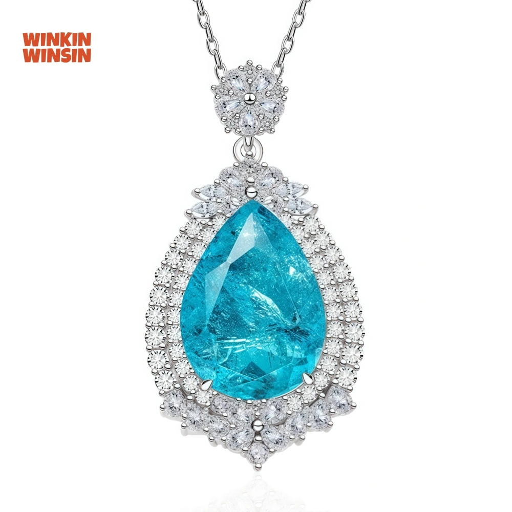 WINKIN WINSIN Brand MST Artificial Sapphire Lab Grown Lab Grown Gemstones Diamond Water Droplet Pendants Necklaces Jewelry