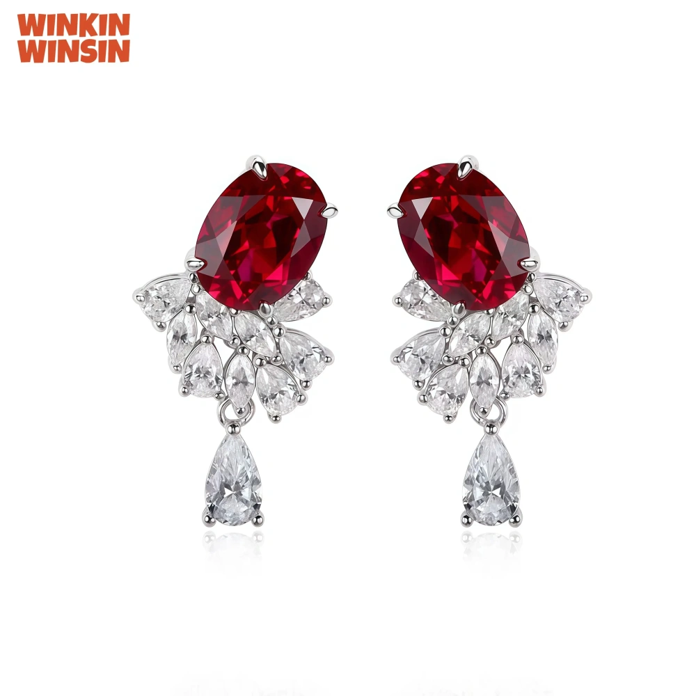 WINKIN WINSIN Brand MGI Silver Jewelry 3.3 Carat Cultured Sapphire Earrings Atmosphere