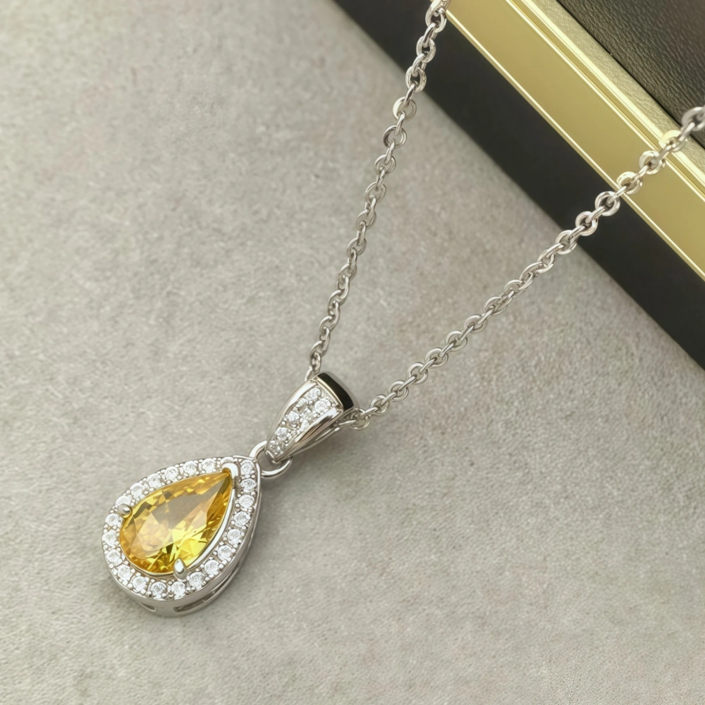 WINKIN WINSIN Brand MST 1ct Artificial Sapphire Lab Grown High Carbon Diamond Water Droplet Pendants Necklaces Jewelry
