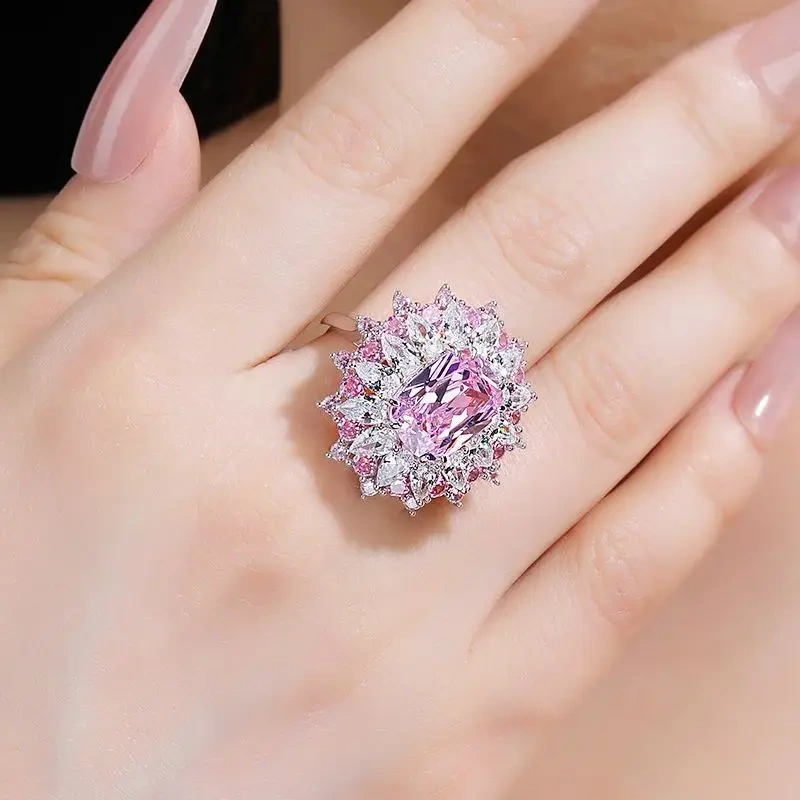 WINKIN WINSIN Brand MST 925 Sterling Silver Pink Gemstones Rings For Women High Quality Diamond Rings Jewelry