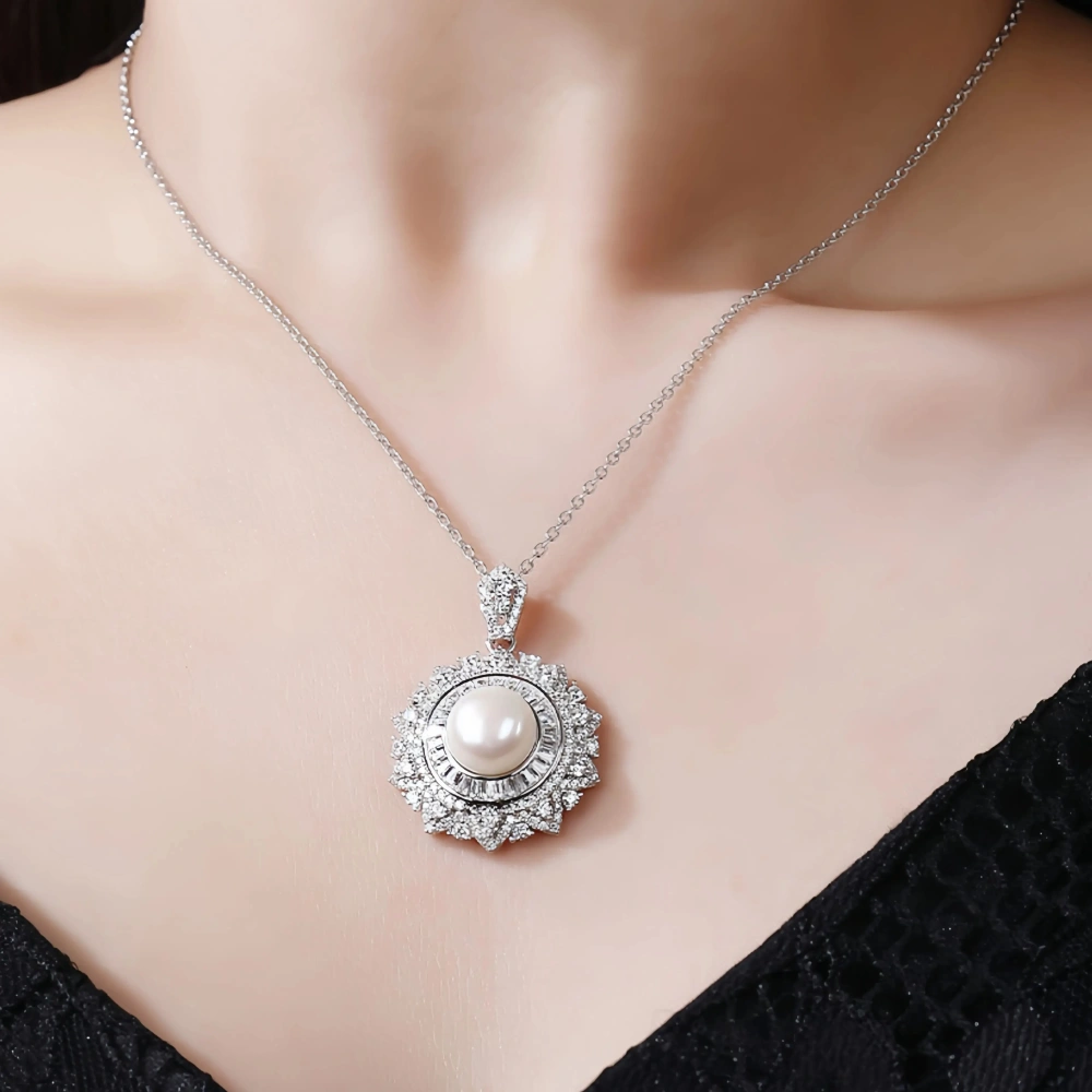 WINKIN WINSIN Brand Natural Freshwater Pearl 925 Sterling Silver Plated With Platinum And High Carbon Diamond Necklace Jewelry