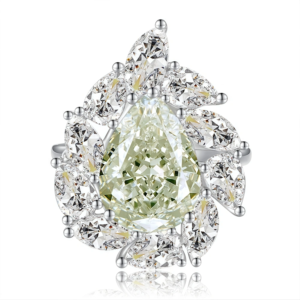 WINKIN WINSIN Brand MST 925 Sterling Silver Fashion 12.8 ct Artificial Gemstone High Carbon Diamond Water Droplet Ring Jewelry