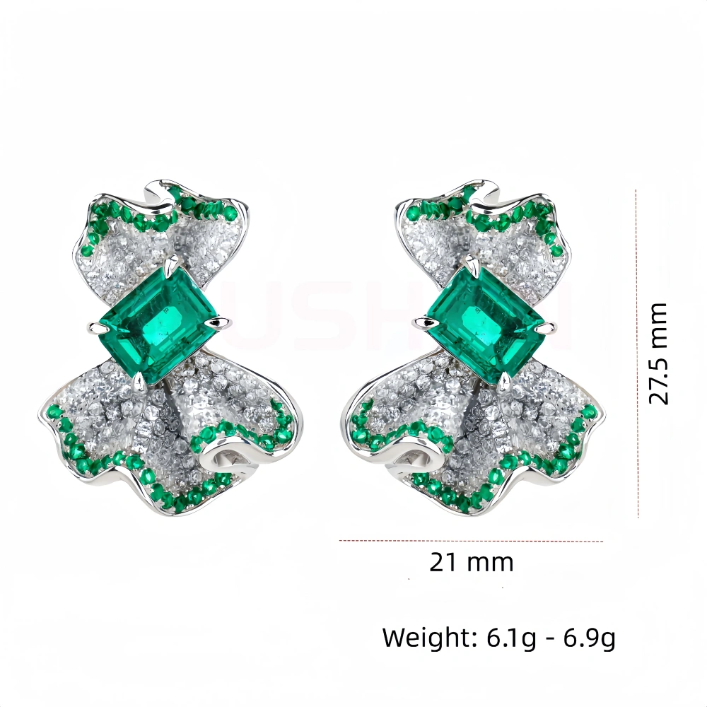 WINKIN WINSIN Brand MST Sterling Silver Bowknot Emerald Earring Lab Grown Gemstones High Carbon Diamond Stud Earrings Jewelry
