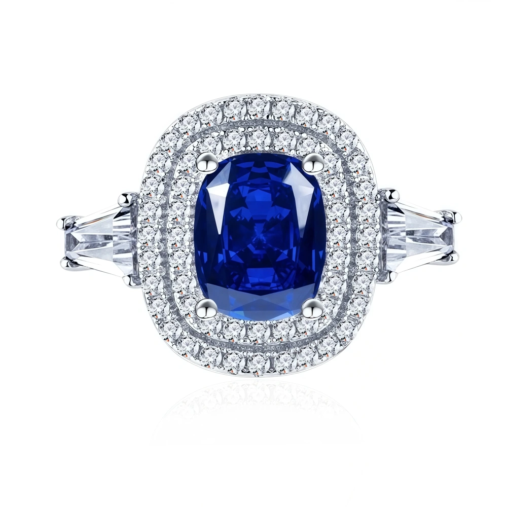 WINKIN WINSIN Brand 925 Sterling Silver Ring with Lab Grown Gemstones 1.4ct Pigeon Egg Shaped Synthetic Sapphire Rings Jewelry