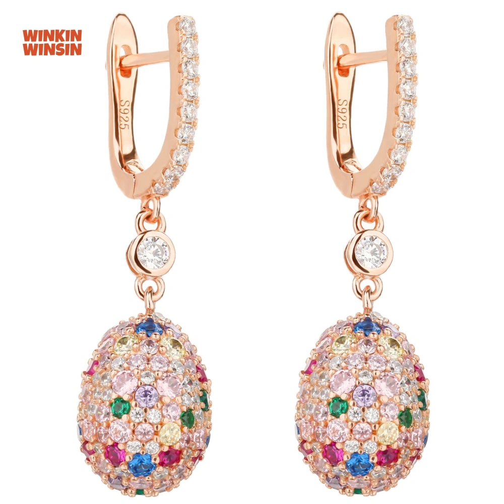 WINKIN WINSIN Brand MST Easter Egg S925 925 Sterling Silver Earrings Stud For Women Girls 18k Gold Plated Drop Earrings Jewelry