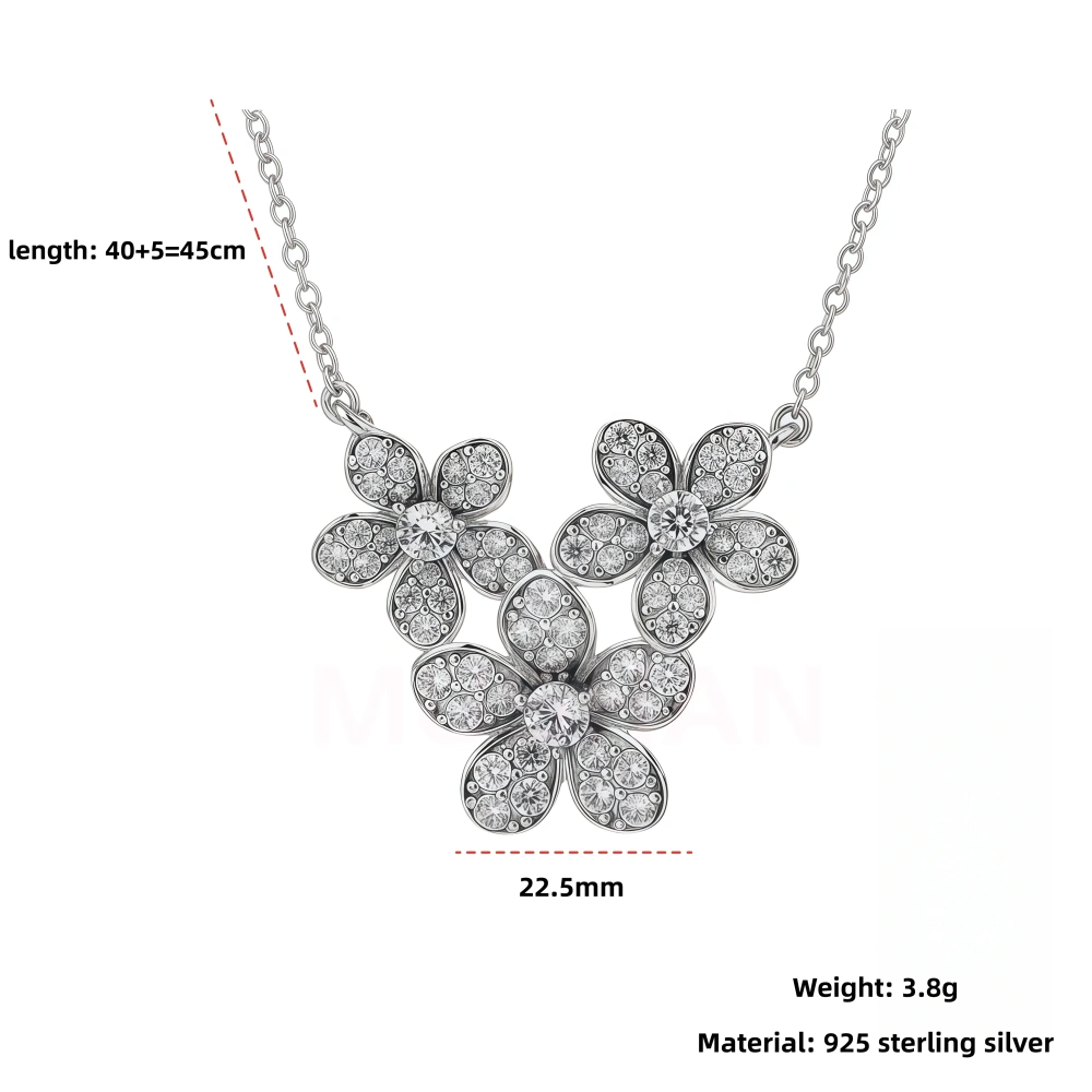 WinkinWinsin Brand Women 925 Sterling Silver Pendant Three Flowers Necklace Cute Cat High Carbon Diamond Pendants Necklaces