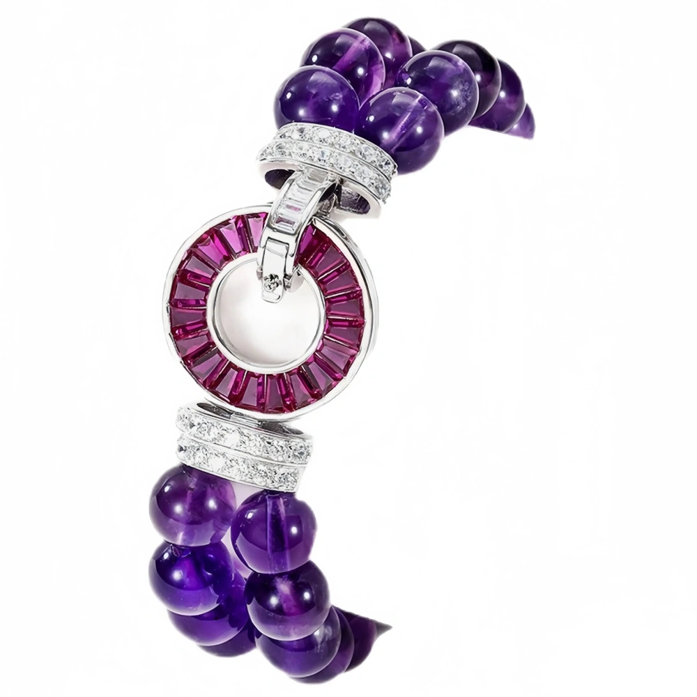 WINKIN WINSIN Brand MST Natural Amethyst Bracelet Light Luxury S925 Silver Gold Plated High Carbon Diamond 8mm Jewelry