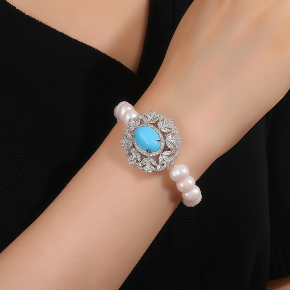 WINKIN WINSIN Brand MST S925 Pure Silver Pearl Bracelet Light Luxury Gold Plated High Carbon Diamond 8mm Designer Bracelet