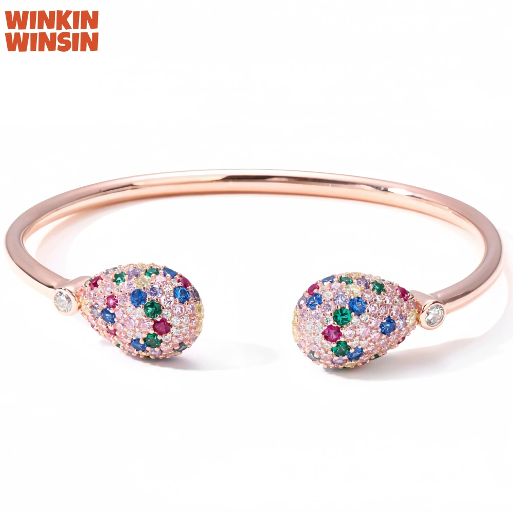 WINKIN WINSIN Brand MST 925 Sterling Silver Bracelet High Carbon Diamond Duo Bao Easter Egg Rose Gold Opening Bracelets Jewelry