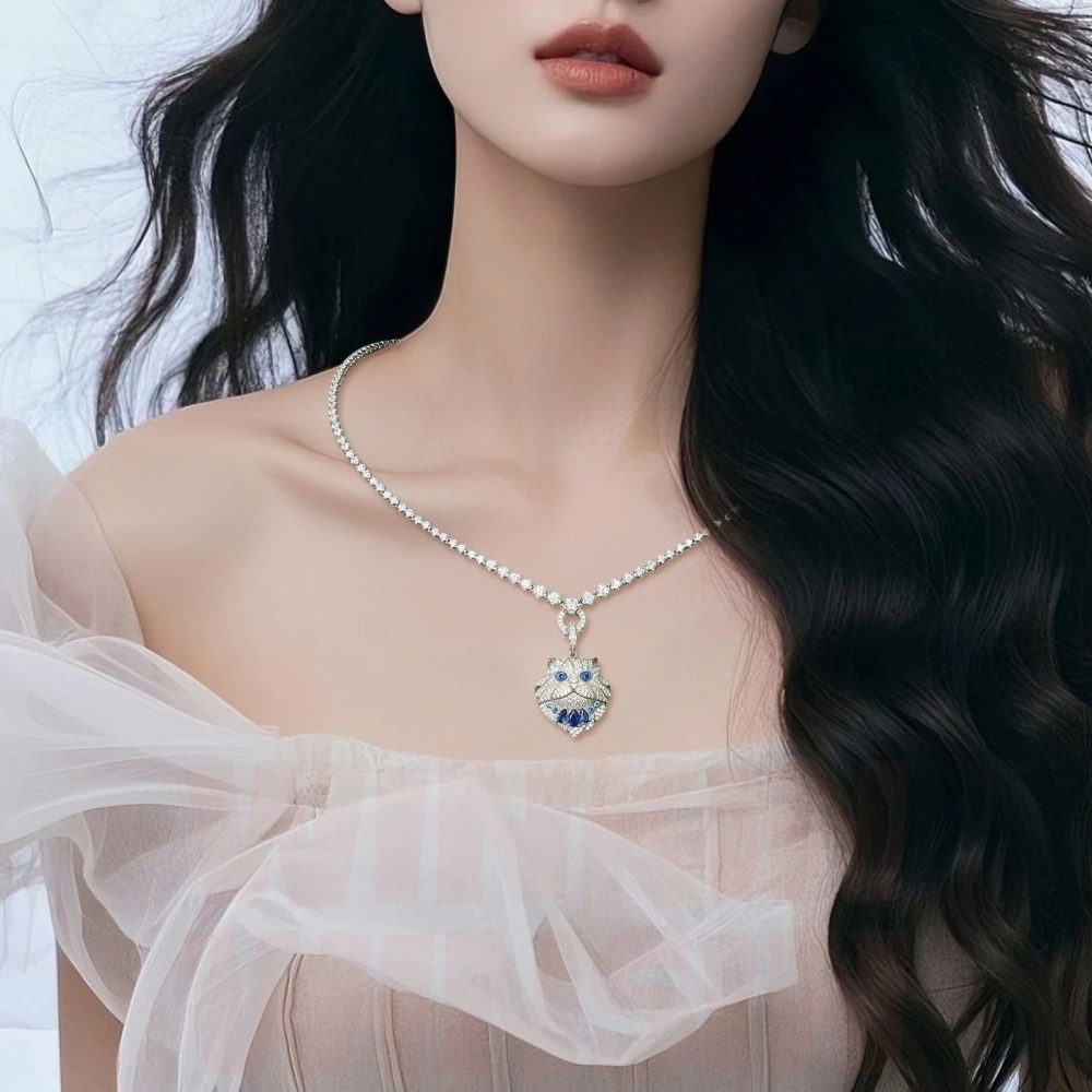 WinkinWinsin Brand Women 925 Sterling Silver Pendant Animal Cat Necklace Cute Cat High Carbon Diamond Pendants Necklaces Jewelry