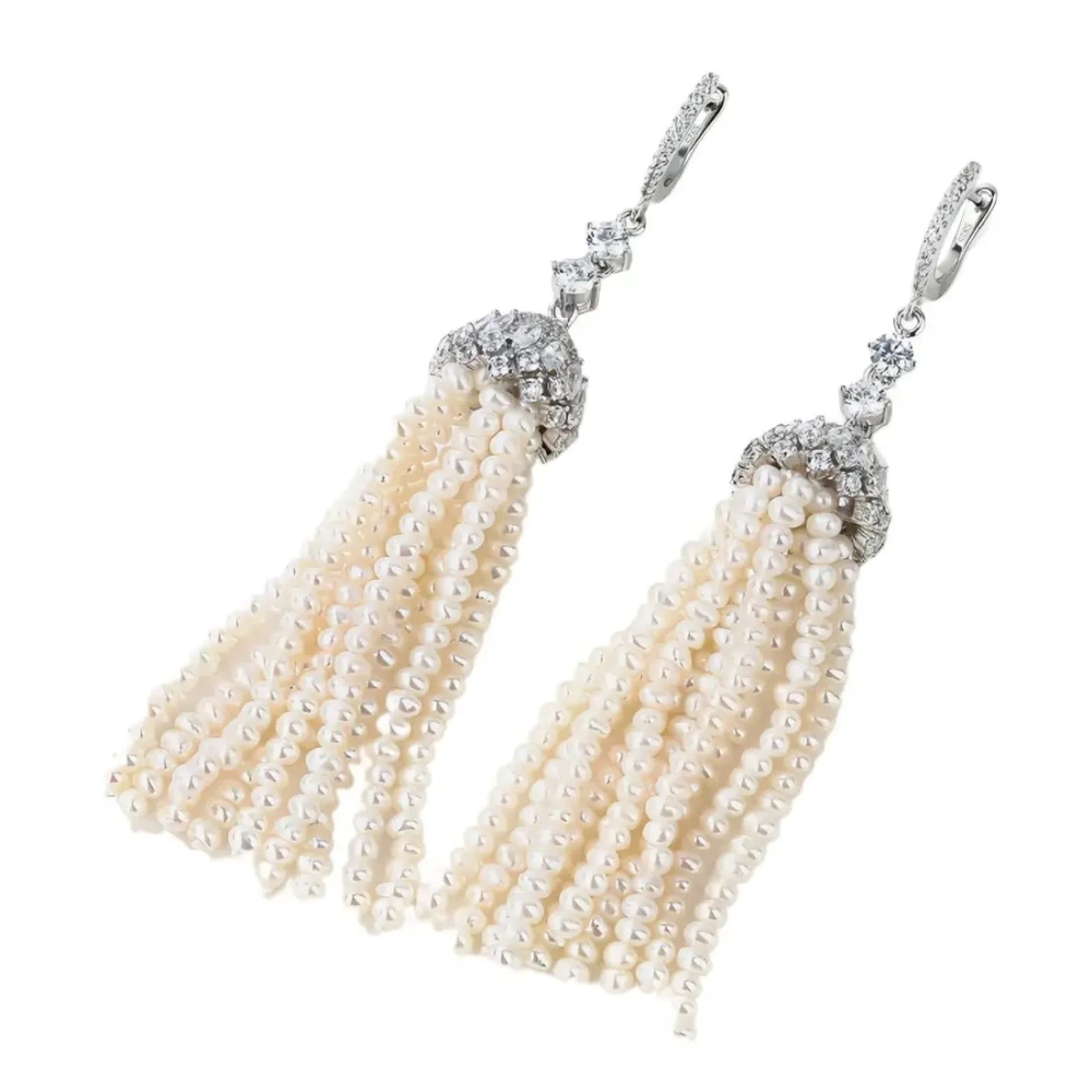 Winkin Winsin Brand MST Top Quality 925 Sterling Silver Natural Freshwater Pearl Tassel Stud Drop Earrings For Women Jewelry