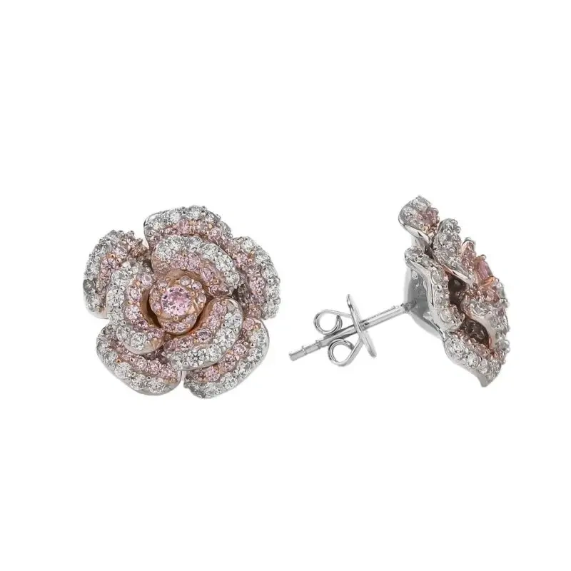 WINKIN WINSIN Brand MST 925 Sterling Silver Earrings Lab Grown Gemstones High Carbon Diamond Rose Stud Earrings Jewelry