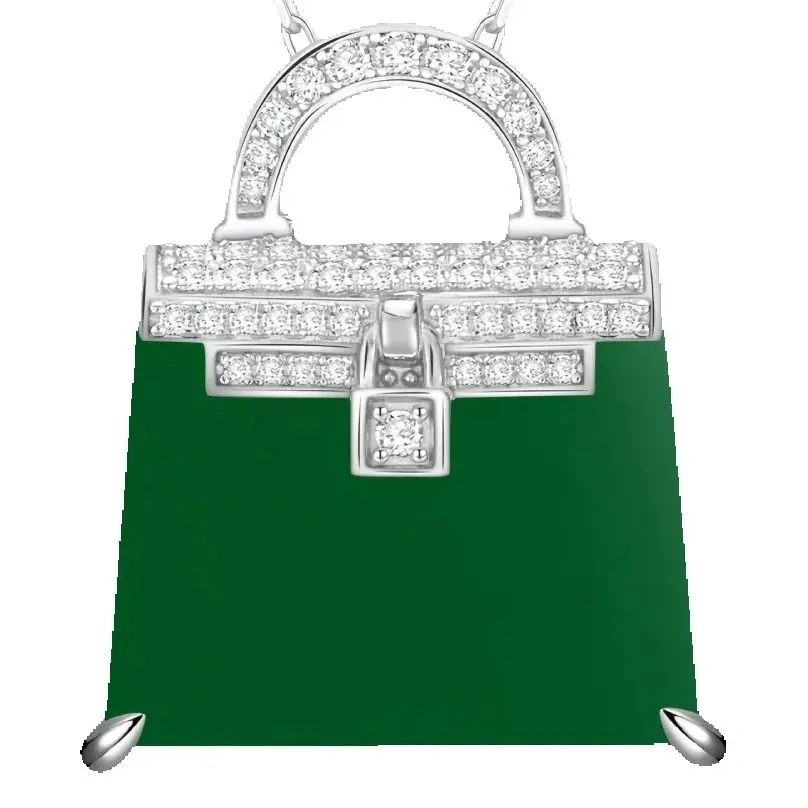 WINKIN WINSIN Brand MST Luxury 925 Sterling Silver Handbag Pendant Necklace Jewelry For Woman Ladies Green Gemstones Pendants