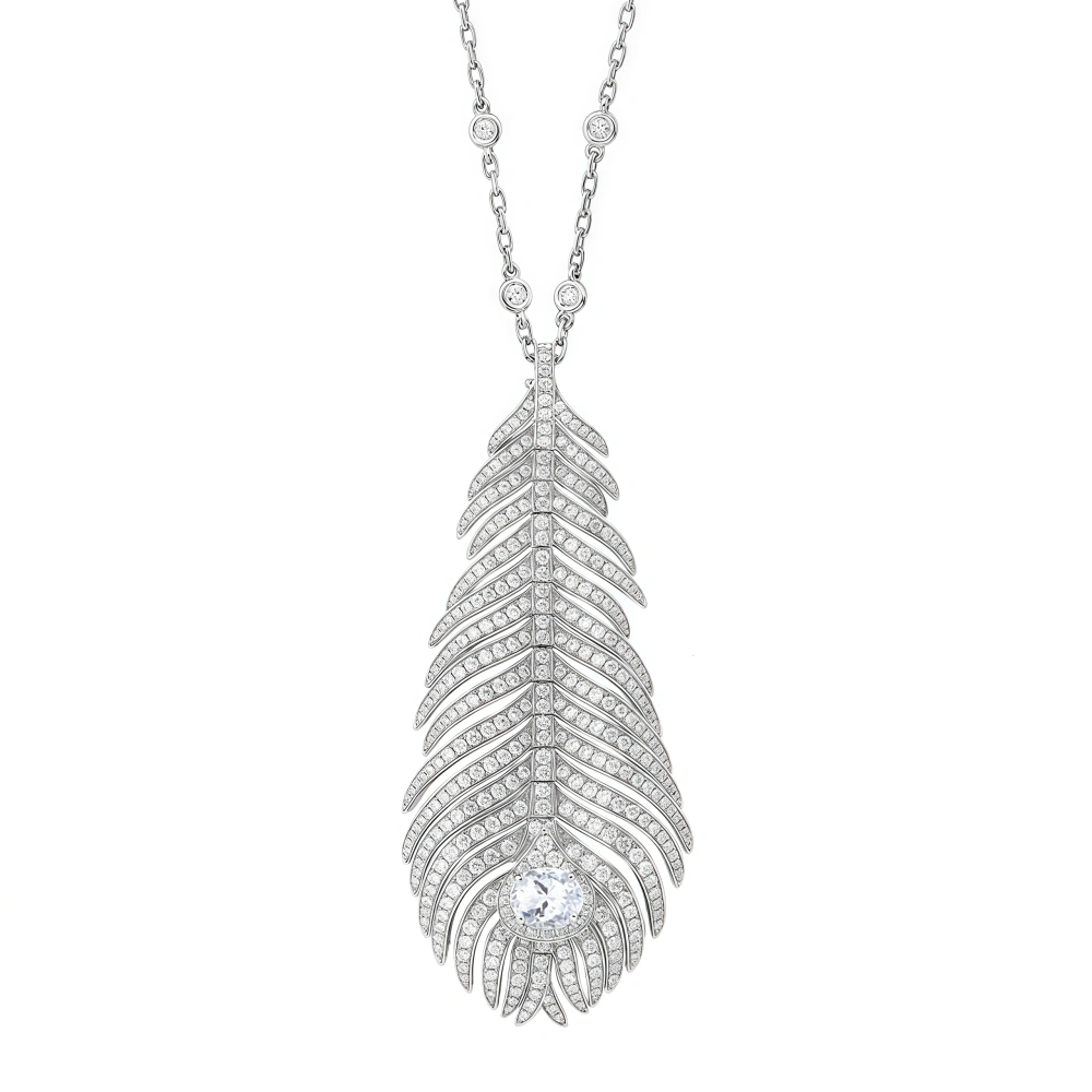 WINKIN WINSIN Brand 925 Sterling Silver Peacock Feather Necklaces Pendants Zircon Gemstones Necklace Pendant Jewelry For Women