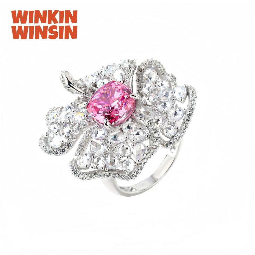 WINKIN WINSIN Brand MST 925 Sterling Silver Rose Petal Rings with High Carbon Diamond Blue Sapphire Rings Jewelry