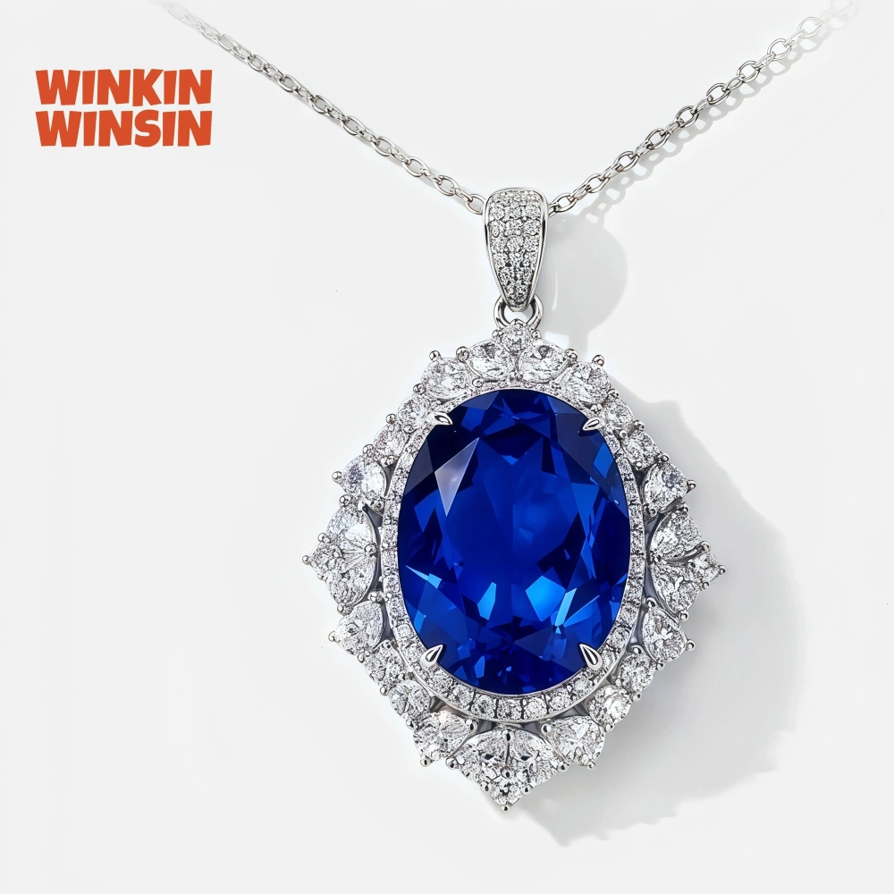 WINKIN WINSIN Brand MST High Quality Artificial Sapphire Lab Grown High Carbon Diamond Droplet Pendants Women Necklaces Jewelry