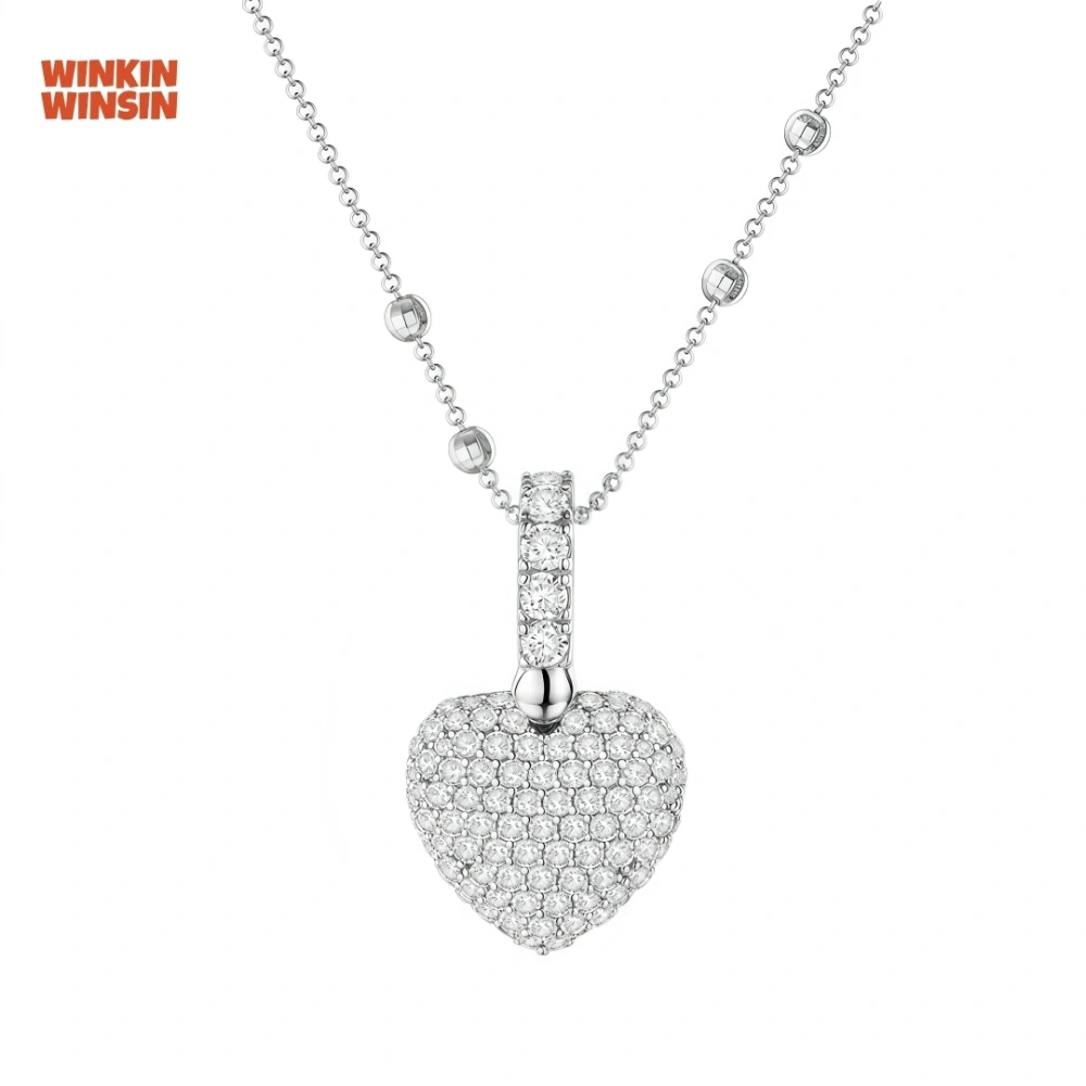 WINKIN WINSIN Brand MST 18k Gold Plating Heart Pendant Chain Necklace Pink Diamond Gemstones Jewelry 925 Sterling Silver Pendant