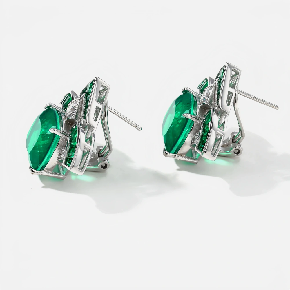 WINKIN WINSIN Brand MST Sterling Silver Fan Shaped Emerald Earring Lab Grown Gemstones High Carbon Diamond Stud Earrings Jewelry