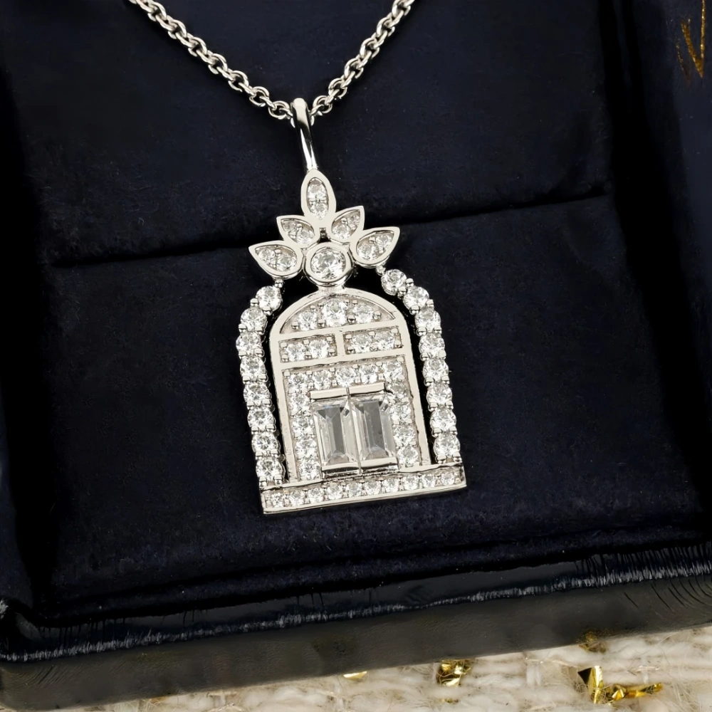 WINKIN WINSIN Brand MST 925 Sterling Silver Pendant For Women Happiness Gate Castle Necklace Zircon Gemstones Pendant Jewelry