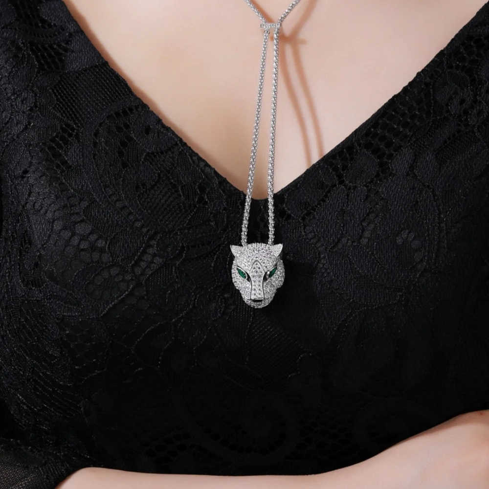 WINKIN WINSIN Brand MST High Carbon Diamond Cheetah Leopard Face Drop Pendant Necklaces 925 Sterling Silver Necklaces Jewelry