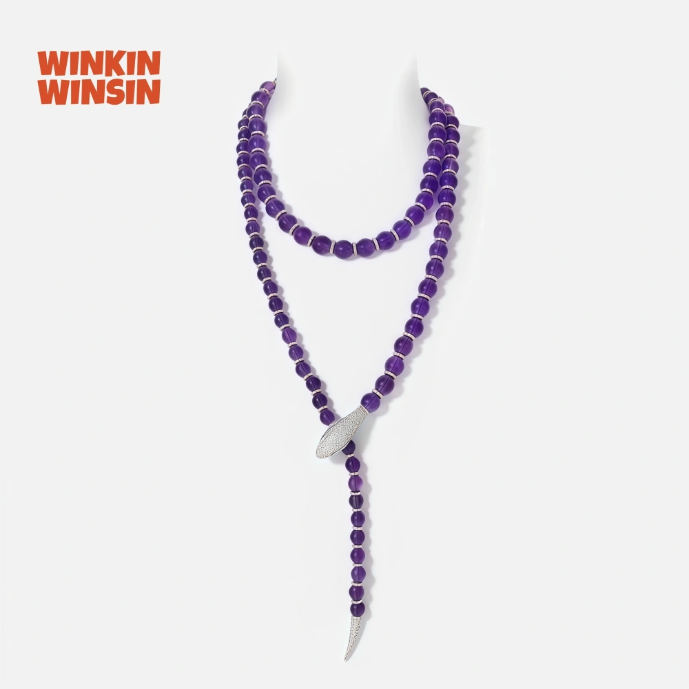 WINKIN WINSIN Brand MST Serpentine Necklace Natural Amethyst S925 Silver Gold-Plated High Carbon Diamond Bead Necklace Jewelry