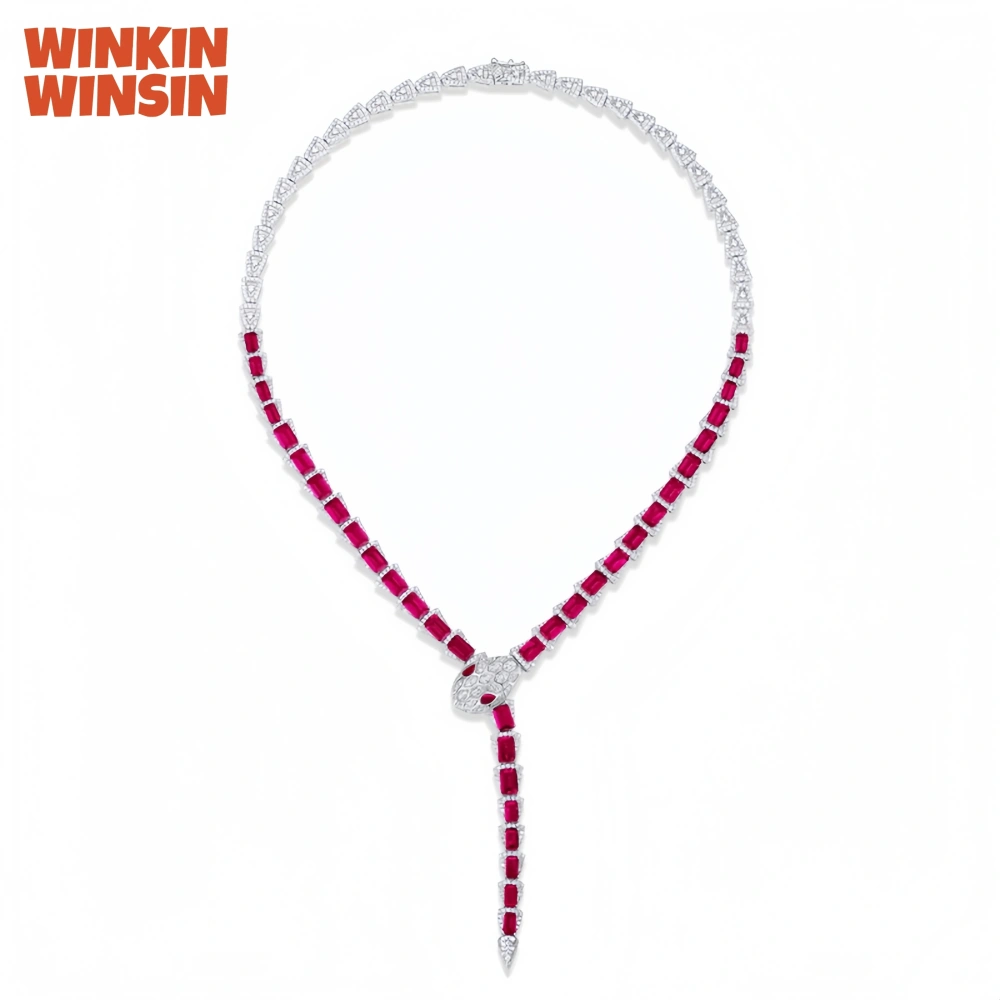 WINKIN WINSIN GRC Certificated Lab Grown Emerald Ruby Gemstones Necklace For Women 925 Sterling Silver Necklace Pendants Jewelry