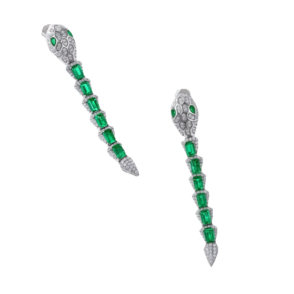 Winkin Winsin Lab Grown Emerald Ruby Gemstones Snake Earrings 925 Sterling Silver Tassel Stud Drop Earrings For Women Jewelry