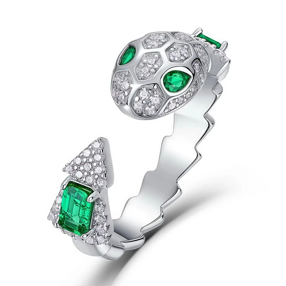WINKIN WINSIN CMA GRC Certificated Real 925 Sterling Silver Snake Rings For Women Lab Grown Emerald Ruby Gemstones Ring Jewelry