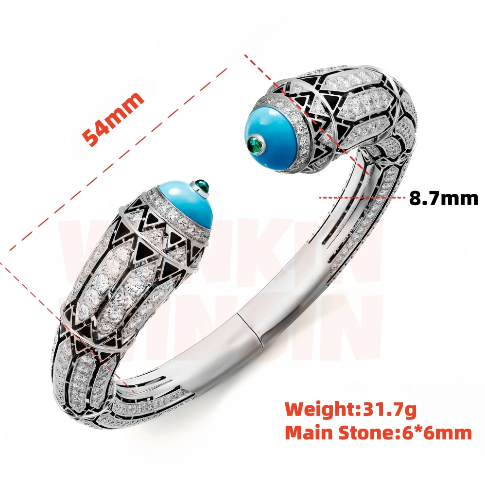 WINKIN WINSIN Brand MST 925 Sterling Silver Bracelet 18k Gold Plated Bangle High Carbon Diamond Blue Turquoise Bracelets Jewelry