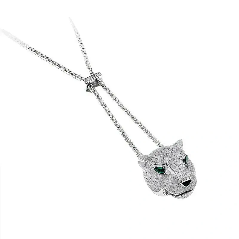 WINKIN WINSIN Brand MST High Carbon Diamond Cheetah Leopard Face Drop Pendant Necklaces 925 Sterling Silver Necklaces Jewelry