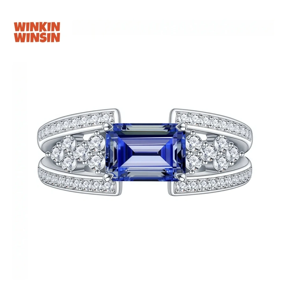 WINKIN WINSIN Brand MST 2.5ct 925 Sterling Silver Synthetic Sapphire Rings For Women High Carbon Diamond Ring Jewelry