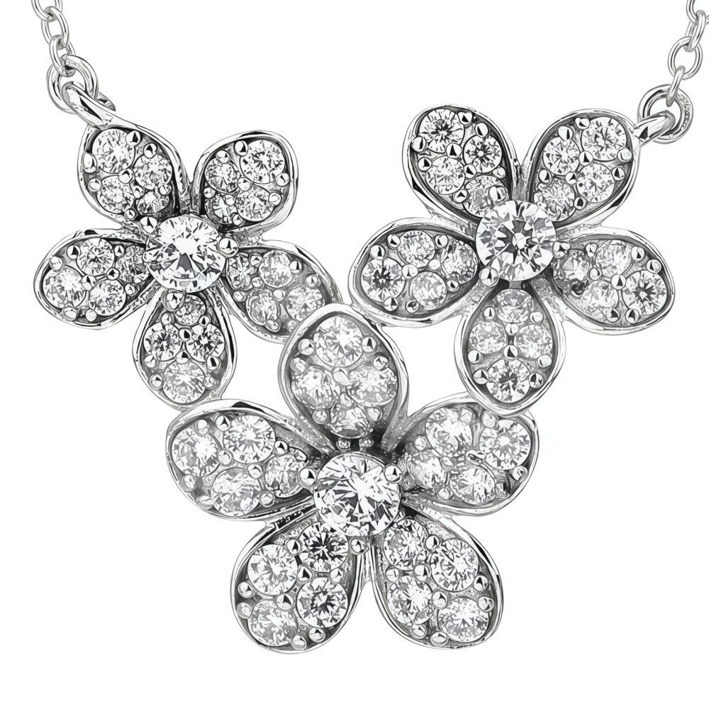 WinkinWinsin Brand Women 925 Sterling Silver Pendant Three Flowers Necklace Cute Cat High Carbon Diamond Pendants Necklaces