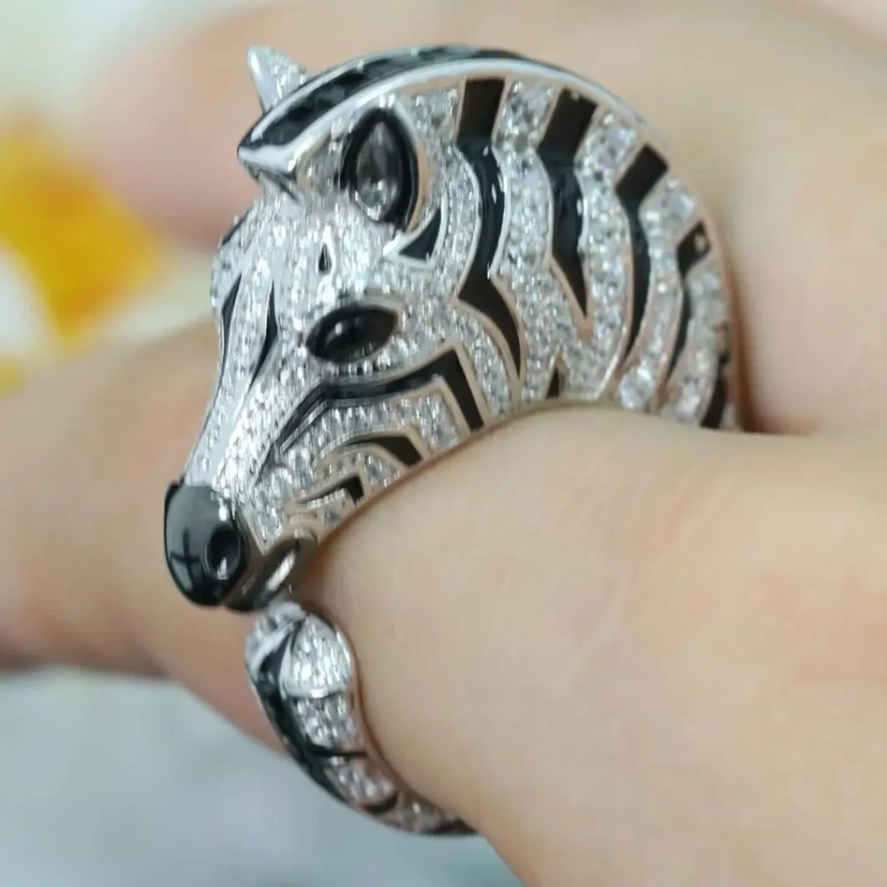 WINKIN WINSIN Brand MST 925 Sterling Silver Zebra Enamel Rings For Women High Quality Zircon Gemstones Ring Jewelry
