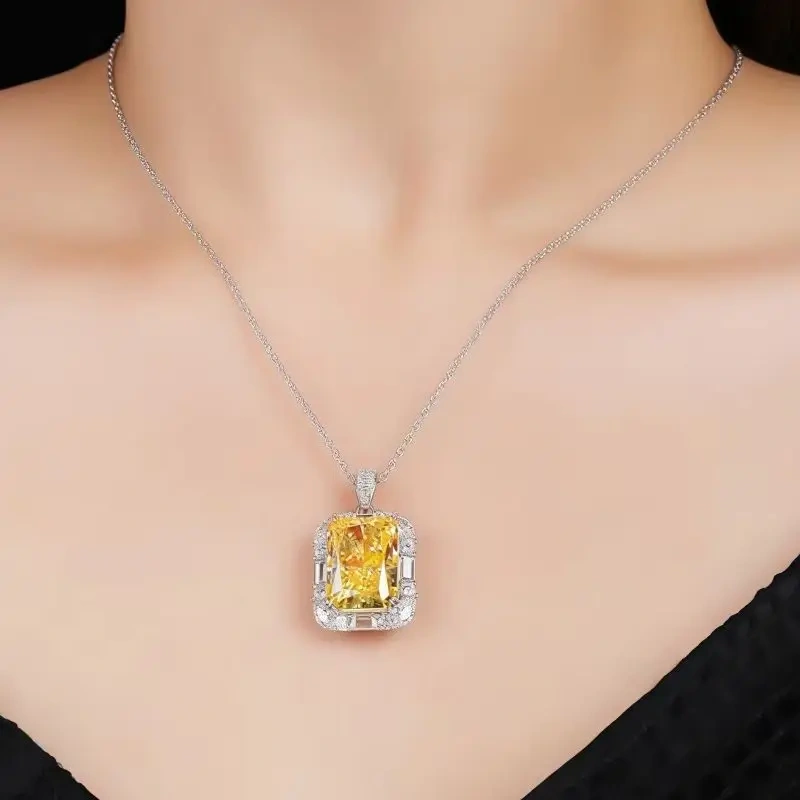 WINKIN WINSIN Brand MST Luxury Lab Grown Gemstones 925 Sterling Silver Yellow High Carbon Diamond Pendant Necklace Jewelry