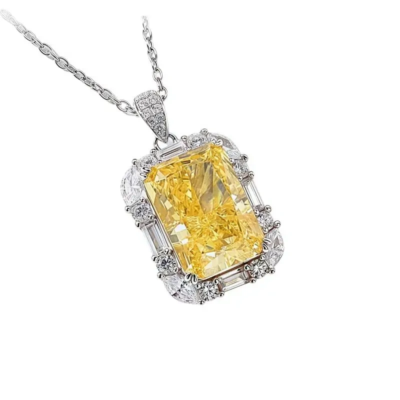 WINKIN WINSIN Brand MST Luxury Lab Grown Gemstones 925 Sterling Silver Yellow High Carbon Diamond Pendant Necklace Jewelry
