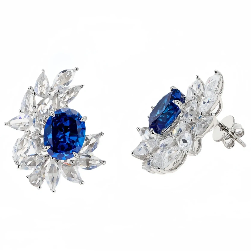 WINKIN WINSIN Brand MST 925 Sterling Silver Flower Earrings High Quality Lab Grown Blue Gemstones Stud Earrings Jewelry