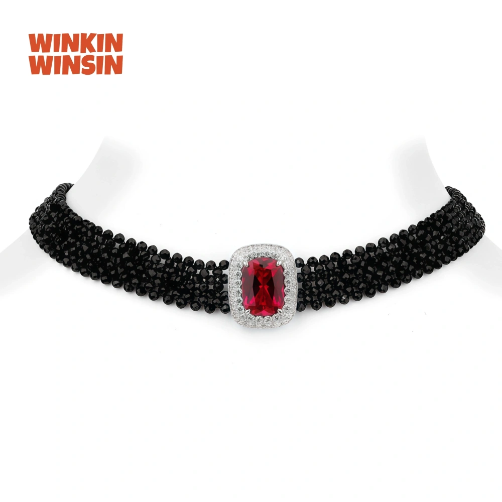 WINKIN WINSIN Brand MST Flower Lab Grown Gemstones Collar Choker Necklace 925 Sterling Silver Multi Layer Necklace Jewelry
